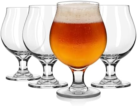 Libbey Craft Brews Classic Belgian Beer Glasses, Stemmed, Dishwasher Beer Glass Set of 4, 16 Oz, Tall Tulip Glasses for Belgian Ale, Lager and More