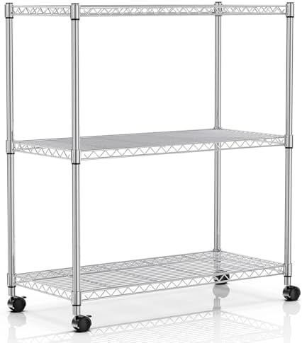 Simple Deluxe 3-Tier Heavy Duty Storage Shelves 750Lb Capacity, 24.02" D x 13.78" W x 29.92" H Adjustable Shelving Unit with Wheels, Chrome
