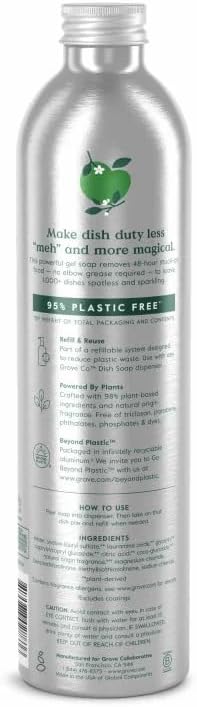 Grove Co. Dish Soap Refill, 1 x 16 fl oz Refill, Apple & Pear Blossom | Plastic-Free; Removes Stuck on Food; USDA Biobased; 98% plant-based ingredients; Natural Fragrance