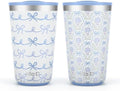 Ello 16oz Stainless Steel Stacking Cups with Lids, 2 Pack, Bows & Flowers