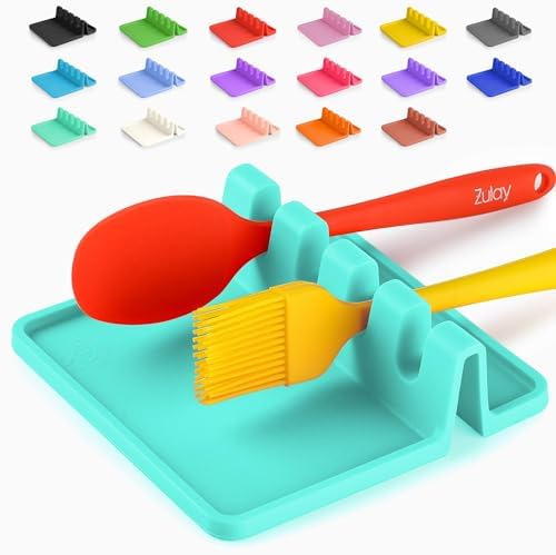 Zulay Kitchen Silicone Utensil Rest with Drip Pad for Multiple Utensils - BPA-Free, Heat-Resistant Spoon Rest & Spoon Holder for Stove Top - Kitchen Utensil Holder for Ladles & Tongs - Aqua Sky