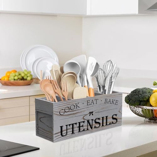 Suli Extra Large Utensil Holder Countertop for Kitchen Counter,Grey Grain