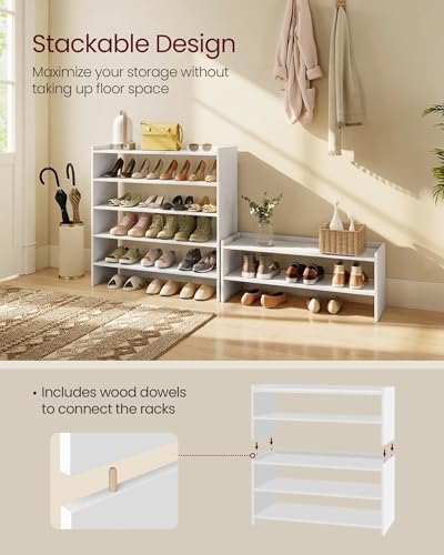 VASAGLE CUSTOS Collection - Shoe Rack for Closet, Stackable Shoe Organizer Shelf for Entryway, 2 Tiers, 11.7 x 32.3 x 14.2 Inches, White ULBS060WZ01S