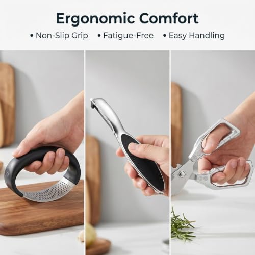 13-Piece Kitchen Gadget Set (Includes Storage Basket) — Features Kitchen Shears, Garlic Press, Knife Sharpener, Julienne Peeler, Standard Peeler, Anti-Scald Tongs (13 PCS)