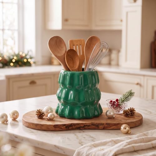 Yungyan Ceramic Christmas Tree Shaped Utensil Holder Kitchen Accessories