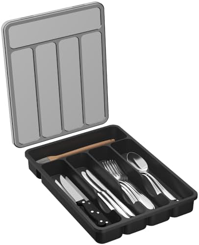 Lifewit Silverware Organizer with Lid, Covered Utensil Tray, 9.5x12.7