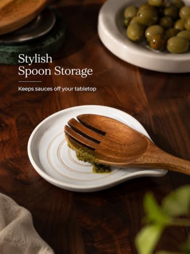 LAUCHUH Spoon Rest for Stove Top, Ceramic Spoon Holder for Kitchen Counter