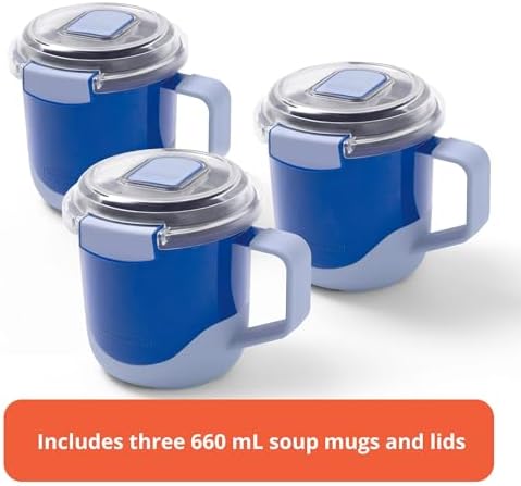 Rubbermaid Pack & Go 660mL Soup Mugs, 3-Pack, 100% Leakproof Meal Prep Containers, Dishwasher-Safe and Microwave-Safe
