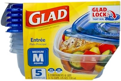 Glad GladWare Entree Food Storage Containers, Medium, 25 Oz, 5 Count, 2-Pk
