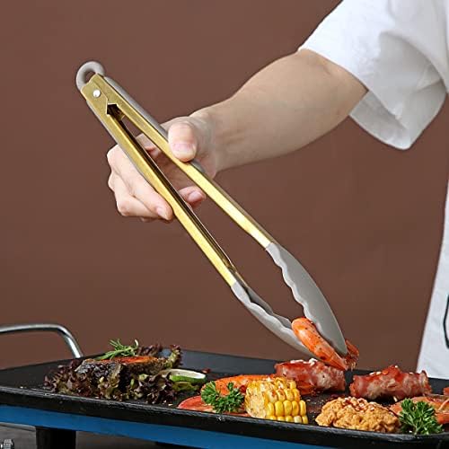 Gold Cooking Tongs, Berglander Heavy Duty Food Tongs For Cooking With Silicone Tips And Titanium Gold Plating Handle, Kitchen Tongs, Grill Tongs, Dishwasher Safe, Easy to Clean