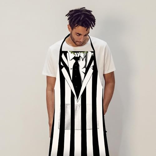 NMR ICUP Beetlejuice Chef Apron, 100% Cotton Adult Unisex One Size Fits Most Kitchen Apron for Cooking, Baking, BBQ, Halloween Fans & Movie Collectors