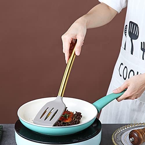 Berglander Non-stick Silicone Slotted Turner with Titanium Gold Plated Handle for Cooking, Dishwasher Safe, Easy to Clean