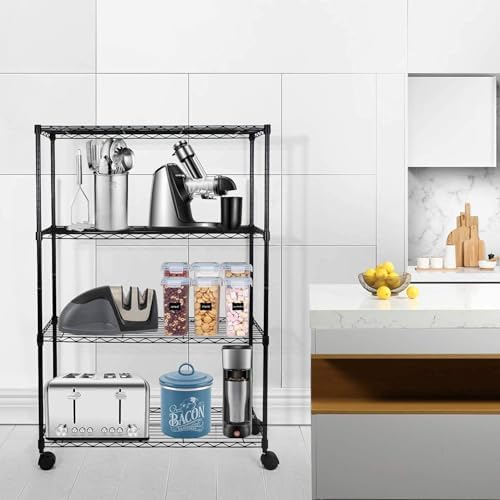 Simple Deluxe Heavy Duty 4-Shelf Storage Shelving Unit, 36" D x 14" W x 55.91" H Steel Organizer Wire Rack 1000Lb Capacity, Black