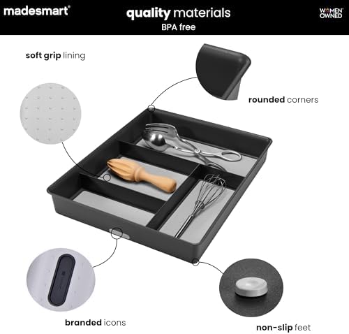 madesmart Classic 4 Compartment Drawer Organizer, Granite