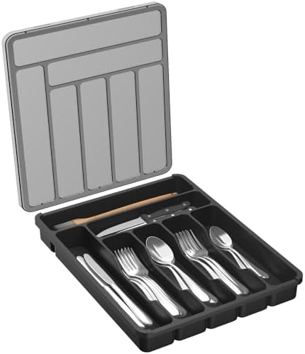 Lifewit Silverware Organizer with Lid, Covered Utensil Tray, 11.3x14.4
