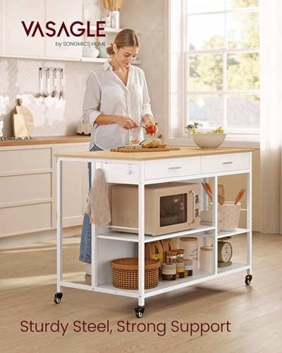 VASAGLE Kitchen Island Cart with Storage, 2 Drawers, Towel Rack