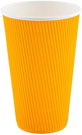 Restaurantware Ripple Wall Coffee Cups 250 Count 20 Ounce Insulated Yellow Paper Cups, Rolled Rim Spill-Resistant Disposable Paper Non-Slip for Coffee, Beverages