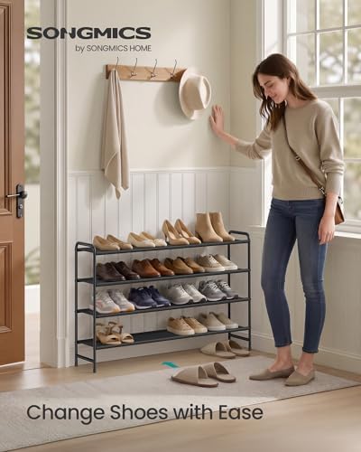 SONGMICS Long Shoe Rack, 4-Tier Shoe Organizer, Holds up to 25 Pairs