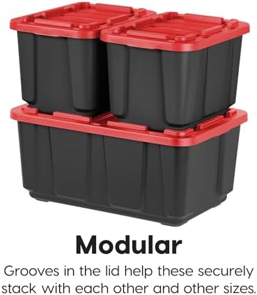 IRIS USA 4-Pack 27 Gal Heavy Duty Storage Tote Bins with Lids, Red