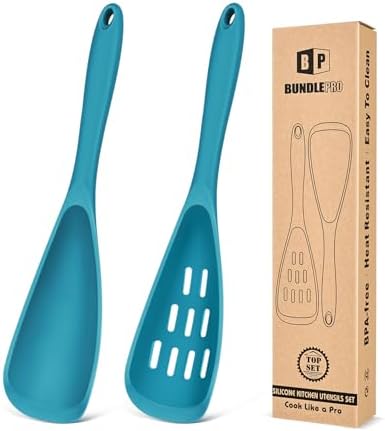 BUNDLEPRO Silicone Cooking Spoons for Nonstick Cookware, One-Piece, 2 Pack