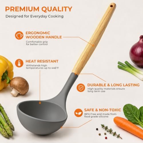 33 Pcs Silicone Kitchen Cooking Utensils Set, Wood Handle & Holder