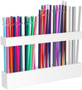 Malldii 9.5" Large Acrylic Straw Holder for Cabinet Door - Reusable Tumbler Straw Organizer Storage, Small Kitchen Accessories Container, Ultra Sticky Cupboard Door Mounted (White)