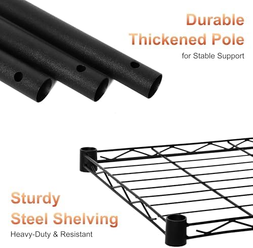 Whitmor 5 Tier Storage Shelves, Heavy Duty Metal Shelving, 200 lbs Capacity per Shelf, 1000 lbs Total, Easy Assembly for Kitchen, Garage, Plant, 18" L x 12" W x 50" H, Black