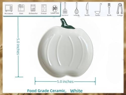 Ceramic Spoon Rest for Stove Top, Halloween Pumpkin Cute Spoon Rest for Kitchen Counter, Cooking Spoon Holder for Kitchen Counter, Utensil Rest Spatula Rest Ladle Holder Tong Rest (White)