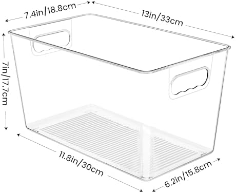 YIHONG Clear Plastic Storage Bins, 16 Pack Pantry Organizer Bins with Handle for Kitchen, Freezer,Cabinet,Closet Organization and Storage(XL)