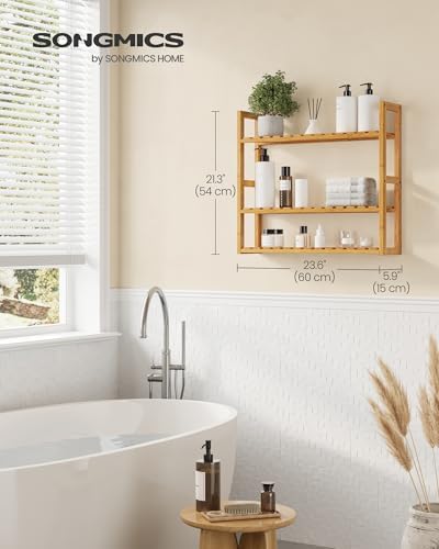 SONGMICS Bamboo Bathroom Shelf, 3-Tier Adjustable Plants Rack