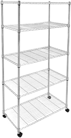 Simple Deluxe Heavy Duty 5-Shelf Storage Shelves, 1750Lb Loading Capacity, 35.43" W x 17.72" D x 70.87" H Adjustable Shelving Unit with Wheels, Chrome