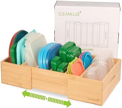 Expandable Bamboo Kitchen Cabinet Organizer for Food Container Lids Holder