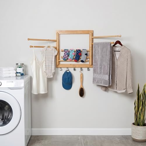 Honey-Can-Do Bamboo Wall-Mount Swivel-Arm Drying Rack, 80 lb, Natural
