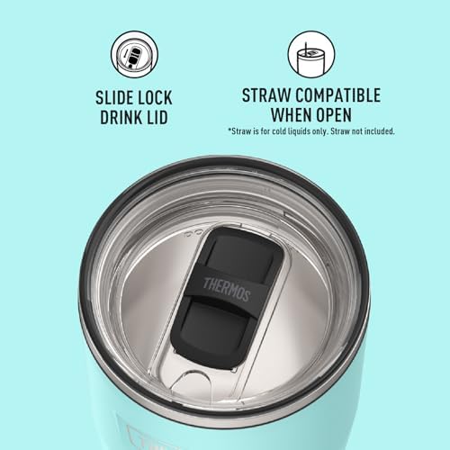 THERMOS Icon Series 24oz Stainless Steel Tumbler with Slide Lock Lid, Leakproof, Fits Cupholder, Dishwasher Safe, Griptec™ Non‑Slip Base, Keeps Drinks Hot 6 Hrs/Cold 22 Hrs, Sea Green