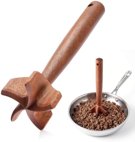 Natural Wooden Meat Chopper, 10.5 Inches Ground Beef Chopper