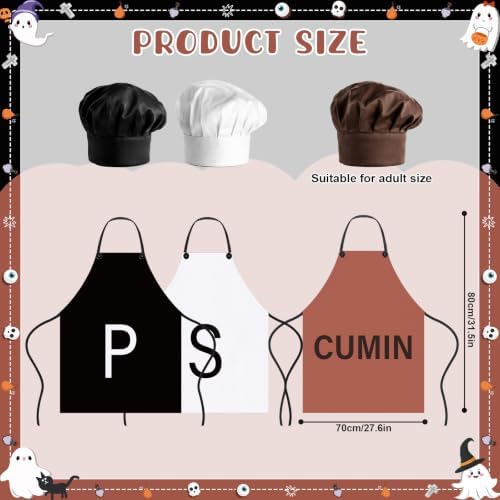 6 Pcs Halloween Condiment Aprons Salt Pepper and Cumin Aprons Chef Hats