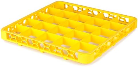 Carlisle FoodService Products OptiClean 25 Compartment Divided Glass Rack Extender for Commercial Dishwashers – Height Extender for Stemware, 3.54" x 3.54" Compartments, Yellow, (Pack of 6)