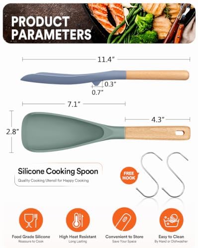 Badiano Silicone Cooking Spoon for Nonstick Cookwares, Multi-function,11.4"