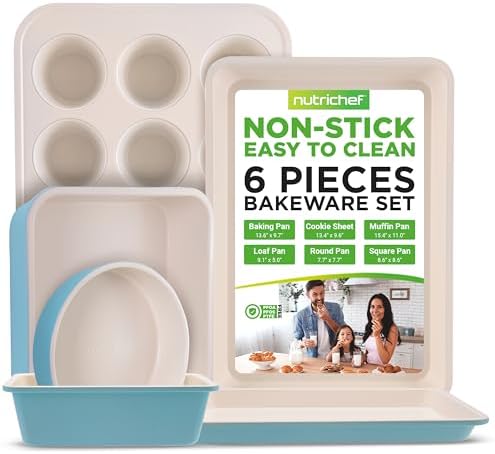 NutriChef Non Stick Baking Pans Set, 6-Piece Bakeware Set