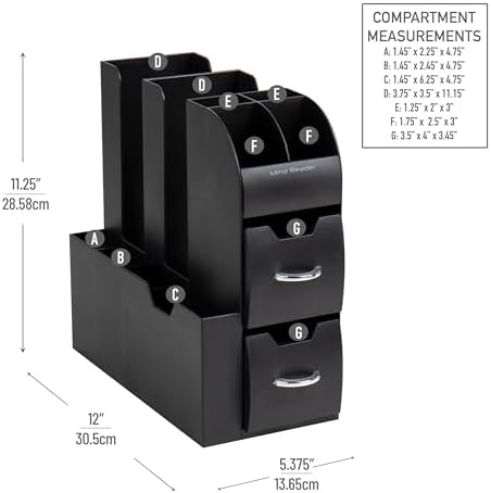 Mind Reader Cup and Condiment Station, Countertop Organizer, Coffee Bar, Kitchen, Stirrers, 5.35"W x 11.25"L x 11.15"H, Black