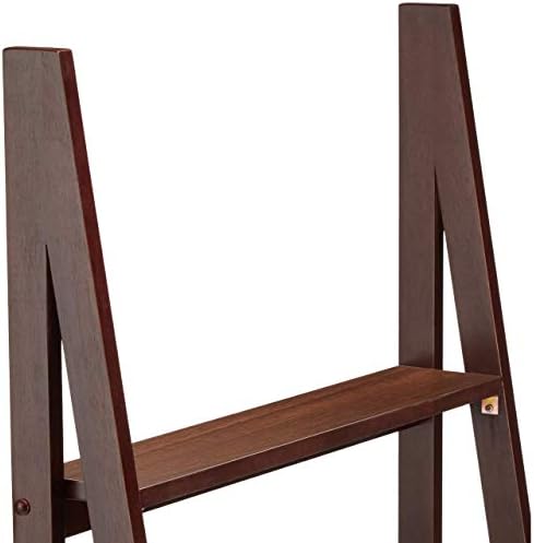 Amazon Basics 5-Tier Ladder Bookshelf Storage Organizer, Tall Bookcase for Small Space, Solid Rubberwood Frame, Modern Display Shelf, Espresso Finish, 14" D x 24.8" W x 70.1" H