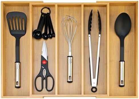 Expandable Bamboo Silverware Drawer Organizer Large Kitchen Utensils Tray