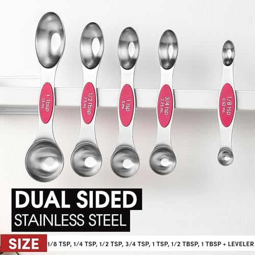 Spring Chef Dual Sided Magnetic Measuring Spoons Set of 8 for Kitchen, Pink