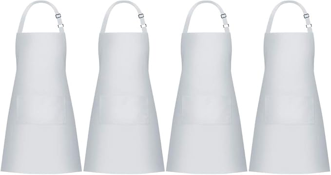 Jubatus 4 Pack Bib Aprons with 2 Pockets Cooking Chef Kitchen Apron by Jubatus