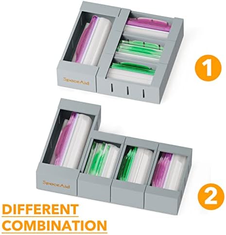 SpaceAid Bag Storage Organizer for Kitchen Drawer, Bamboo Organizer, Compatible with Gallon, Quart, Sandwich and Snack Variety Size Bag (4 Pack), Gray