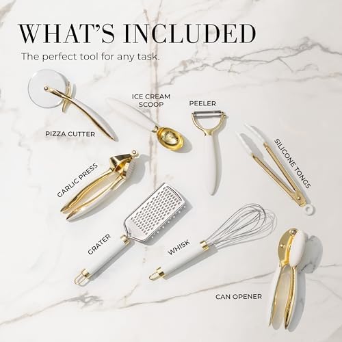Styled Settings White & Gold Cooking Utensils Set, 8-Piece
