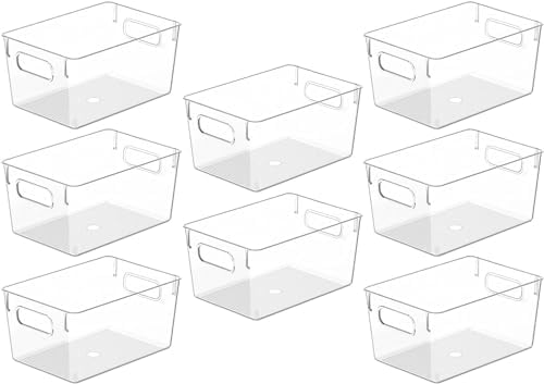 Clear Plastic Storage Bins, Pantry Organizers and Storage Containers Fridge Organizer Bins for Organizing Kitchen Cabinet Organizer Bin Bathroom Freezer Refrigerator Organization