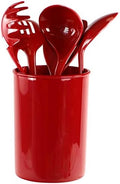 Reston Lloyd 6 Piece Kitchen Utensil Holder for Kitchen Counter, Utensils Crock with Heat Resistant Spoon, Slotted Spoon, Ladle, Spatula BPA Free, Red