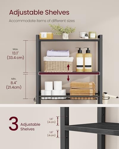 VASAGLE 3-Tier Over the Toilet Storage, Adjustable Shelves, Basket, 63''H