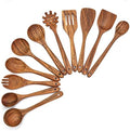 11 Pcs Wooden Kitchen Utensils Set - Wooden Spoons, Spatulas and More for Cooking